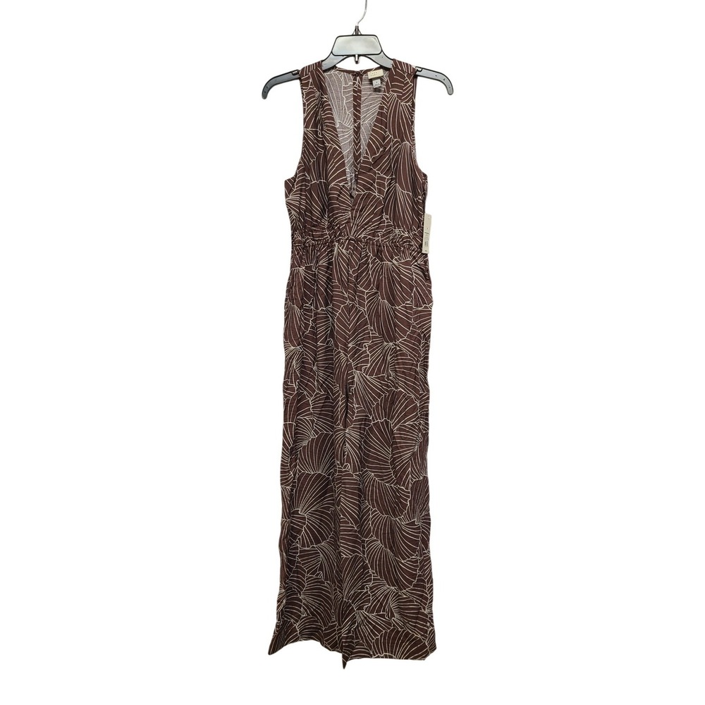 A New Day Womens Brown Shell Print Wide Leg V-Neck Jumpsuit NWT Size M